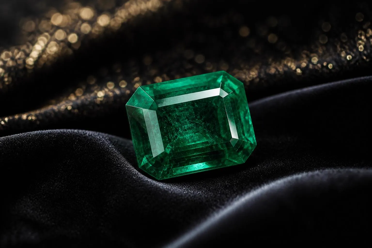 Faceted emerald on velvet